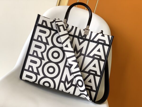Fendi Roma and Marc Tote Bag - Black/White 91977 - Image 5