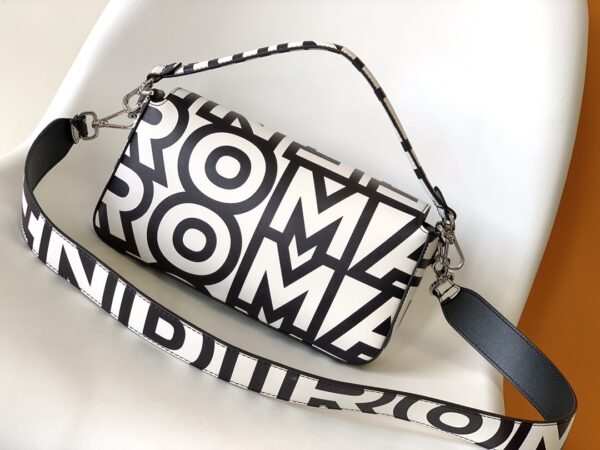 Fendi Roma and Marc Baguette Classic Medium HandBag - Black/White 12239 - Image 5
