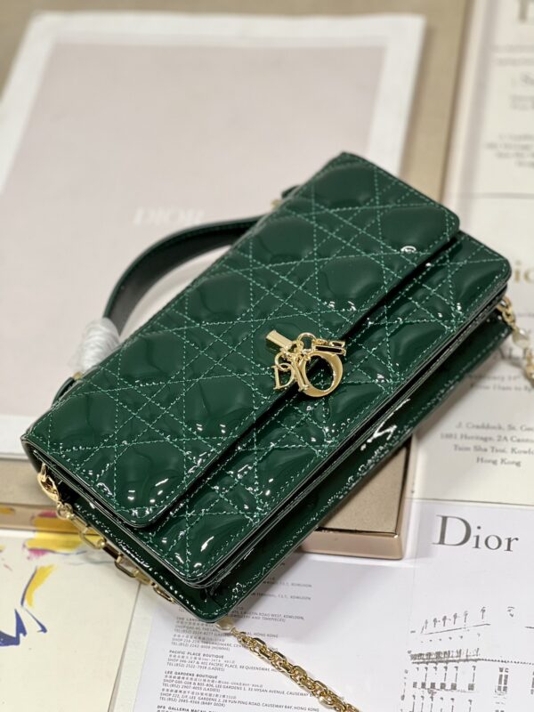 Dior Pearl Clutch - Patent Leather Dark Green 33181 - Image 2