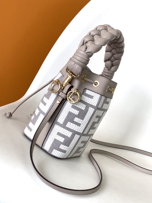 Fendi Mon Tresor Mini FF Embroidered Bucket Bag - Gray 31953 - Image 4