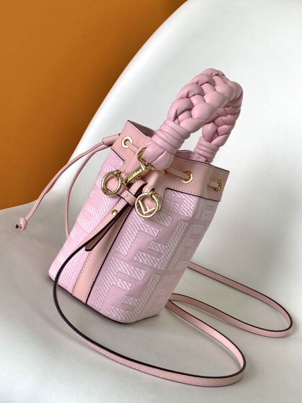 Fendi Mon Tresor Mini FF Embroidered Bucket Bag - Pink 49262 - Image 4