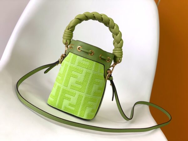 Fendi Mon Tresor Mini FF Embroidered Bucket Bag - Green 76924 - Image 5