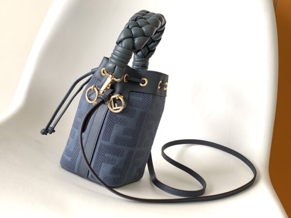 Fendi Mon Tresor Mini FF Embroidered Bucket Bag - Blue 73778 - Image 4