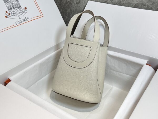 Hermes Pig Nose Vegetable Basket Bag - Milkshake Silver Buckle 62218 - Image 5