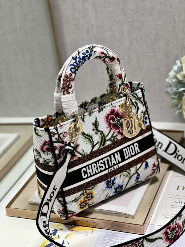 Dior Lady Embroidered Concubine Diana Bag - White Flowers 97241 - Image 5