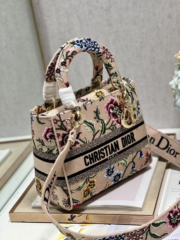 Dior Lady Embroidered Concubine Diana Bag - Apricot Pink Flower 35848 - Image 5