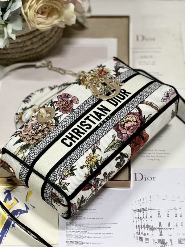 Dior Medium Lady D-Joy Embroidered Handbag - White Flowers 32596 - Image 3