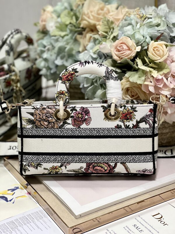 Dior Medium Lady D-Joy Embroidered Handbag - White Flowers 32596 - Image 4