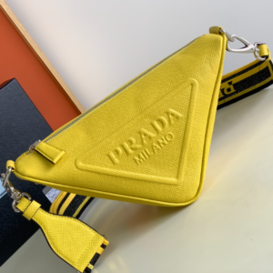 Prada Embroidered Webbing Triangle Bag - Yellow 45837