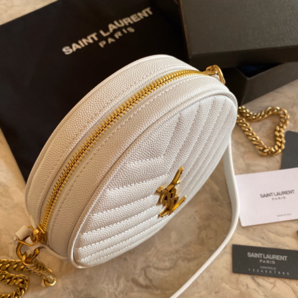 YSL Vinyle Cute Round Bag  - White 74180 - Image 5