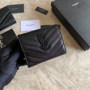 YSL Caviar Short Tri-fold Wallet - Black (Black) 98343