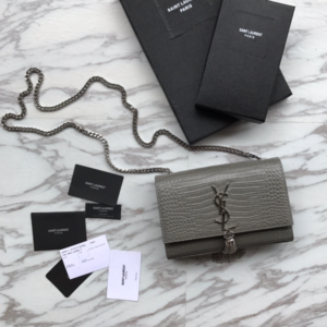 YSL Yves Saint Laurent Mini Crocodile Pattern Tassel Bag – Gray 15608