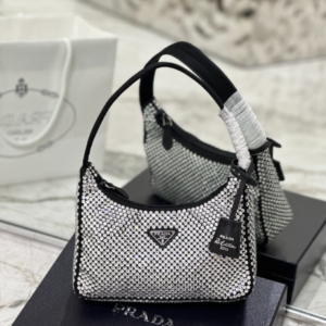 Prada Hobo Diamond Armpit Bag - Black/White 70198