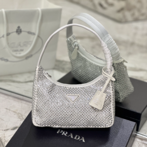 Prada Hobo Diamond Armpit Bag - White 47546