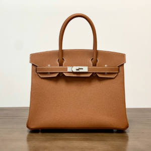 Hermes Birkin Silver Buckle Handbag - Gold Brown 60857