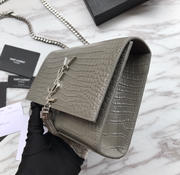 YSL Yves Saint Laurent Mini Crocodile Pattern Tassel Bag – Gray 15608 - Image 5