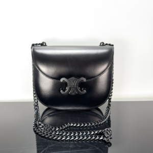 Celine Teen Besace Triomphe Glossy Cow Leather Chain Handbag - Black 22312
