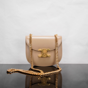 Celine Teen Besace Triomphe Glossy Cow Leather Chain Handbag - Rose Pink 65007
