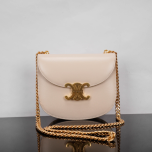 Celine Teen Besace Triomphe Glossy Cow Leather Chain Handbag - Off White 68098