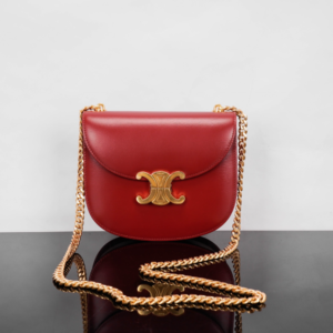 Celine Teen Besace Triomphe Glossy Cow Leather Chain Handbag - Red 13051