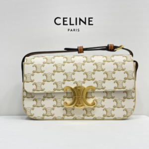 Celine Triomphe Shiny Cow Leather Shoulder Bag - White 28923