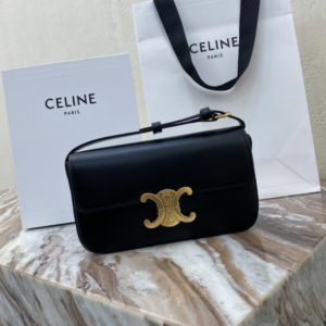 Celine Triomphe Shiny Cow Leather Shoulder Bag - Black 19897