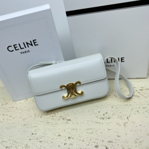 Celine Triomphe Shiny Cow Leather Armpit Bag - White 97987
