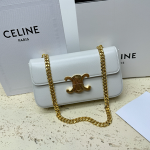 Celine Chain Underarm Triomphe Canvas Bag - White 87284