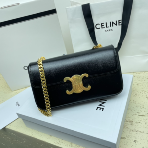 Celine Chain Underarm Triomphe Canvas Bag - Black 18089