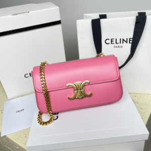 Celine Chain Underarm Triomphe Canvas Bag - Pink 15880