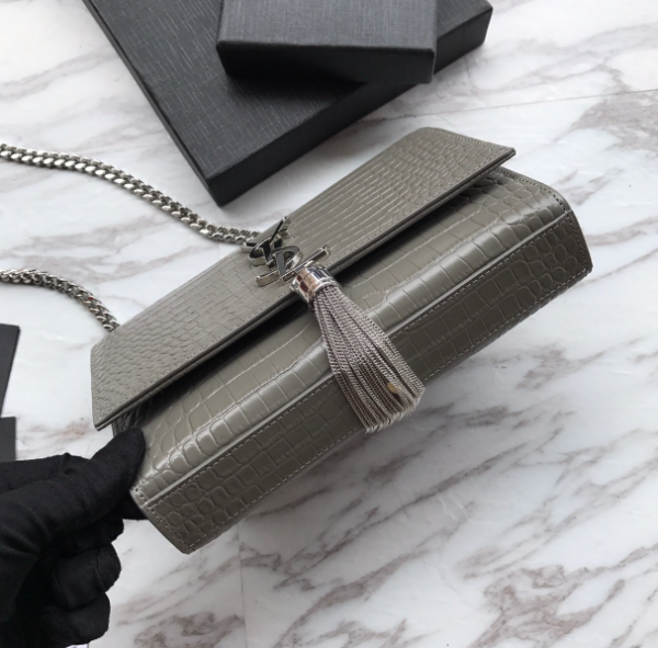 YSL Yves Saint Laurent Mini Crocodile Pattern Tassel Bag – Gray 15608 - Image 4