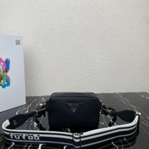 Prada Single-Pull Double Shoulder Strap Handbag - Black 44490