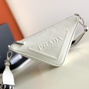 Prada Embroidered Webbing Triangle Bag - White 37619