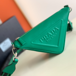 Prada Embroidered Webbing Triangle Bag - Green 83642