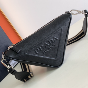 Prada Embroidered Webbing Triangle Bag - Black 25352