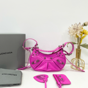 Balenciaga Le Cagole Half-Moon Small Armpit Dumpling Bag - Rose Red 58635