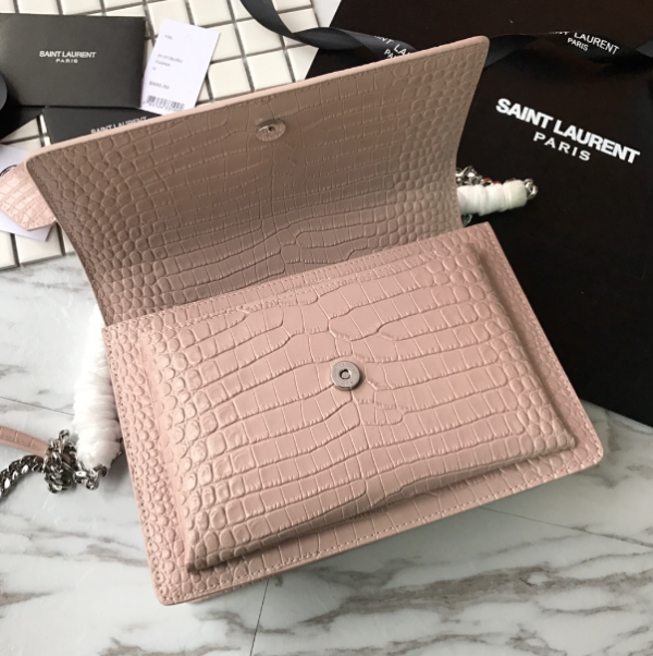 YSL Yves Small Crocodile Handbag - Light Pink 45550 - Image 3