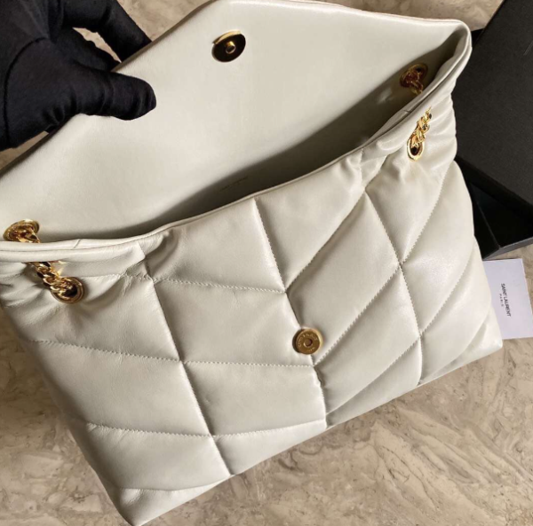 YSL Bi-Fold Back Shoulder Quilted Lambskin Large Bag – White (Golden) 24535 - Image 3