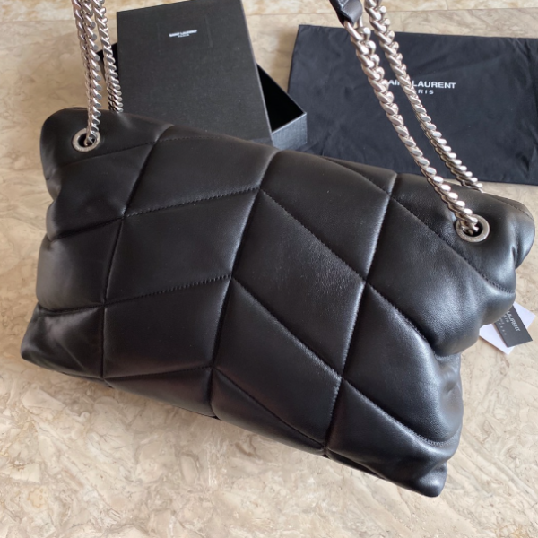 YSL Bi-Fold Back Shoulder Quilted Lambskin Large Bag – Black (Silver) 87402 - Image 5