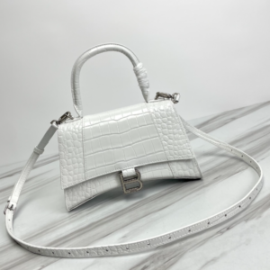 Balenciaga Hourglass Crocodile Sand bag (Silver Buckle) - White 45128