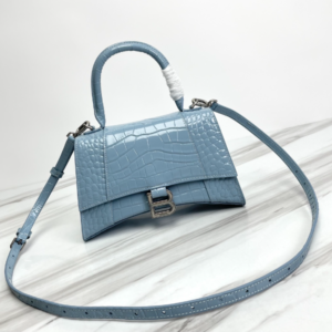 Balenciaga Hourglass Crocodile Sand bag (Silver Buckle) - Blue 77103