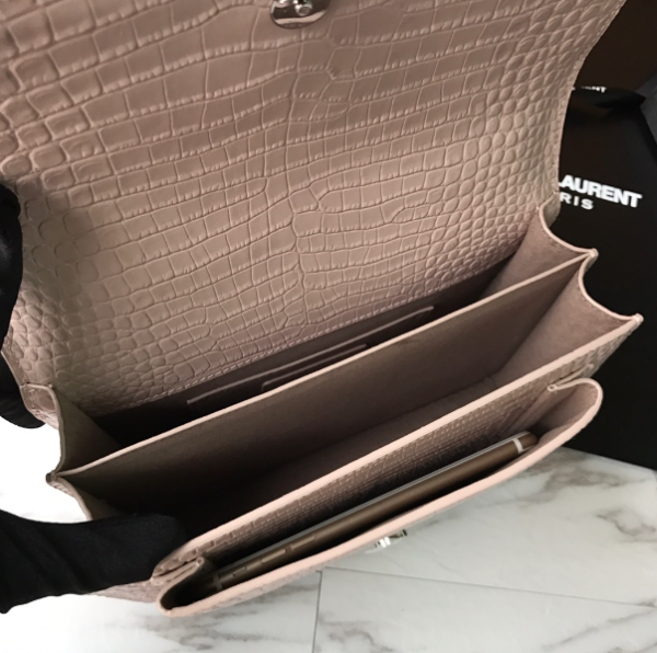 YSL Yves Small Crocodile Handbag - Light Pink 45550 - Image 2