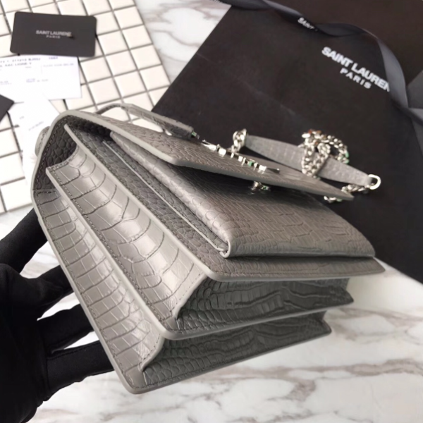 YSL Yves Small Crocodile Handbag - Gray 56536 - Image 2