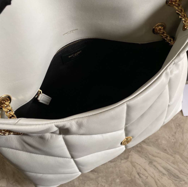 YSL Bi-Fold Back Shoulder Quilted Lambskin Large Bag – White (Golden) 24535 - Image 2