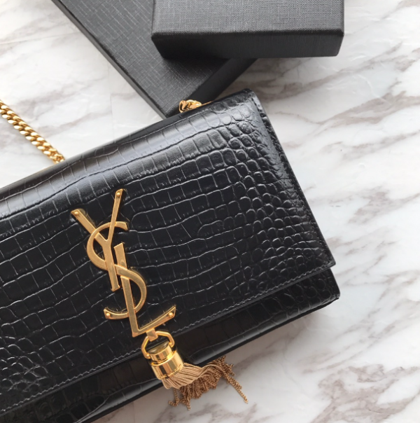 YSL Yves Saint Laurent Mini Crocodile Pattern Tassel Bag – Black 78242 - Image 2
