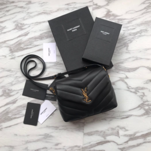 YSL LouLou Y-Shaped Satchel Small Handbag - Black (Golden Logo) 86663