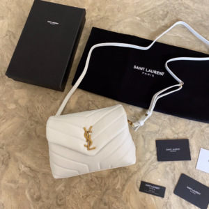 YSL LouLou Y-Shaped Satchel Small Handbag - White (Golden Logo) 27882