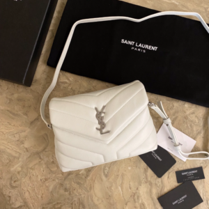 YSL LouLou Y-Shaped Satchel Small Handbag - White (Silver Logo) 49423