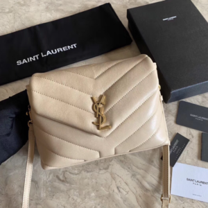 YSL LouLou Y-Shaped Satchel Small Handbag - Cream (Golden Logo) 63470