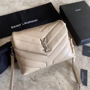 YSL LouLou Y-Shaped Satchel Small Handbag - Cream (Silver Logo) 69080